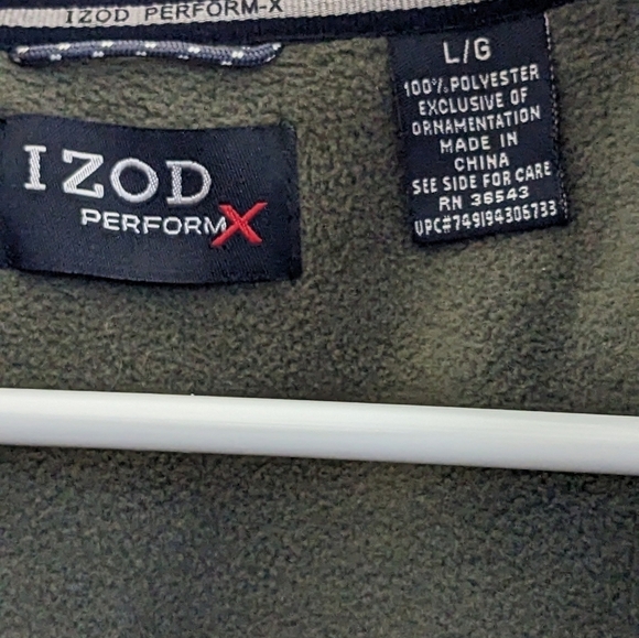 Izod PFX Mens Olive and Black Fleece Jacket, full zip Size Large GUC - Picture 4 of 6